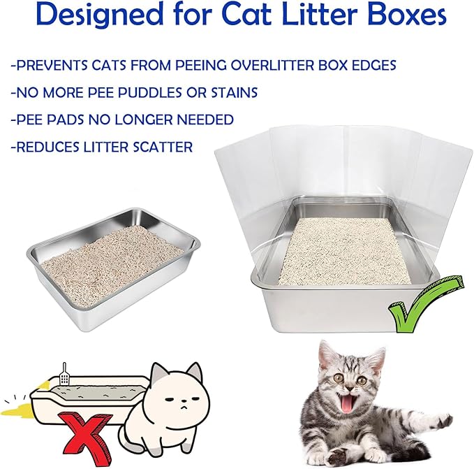 4 Pcs Cat Litter Box Pee Shields, Easy Clean Anti-Splashing Flexible High Side Litter Pan Cat Pee Shields- Litter Box Not Included