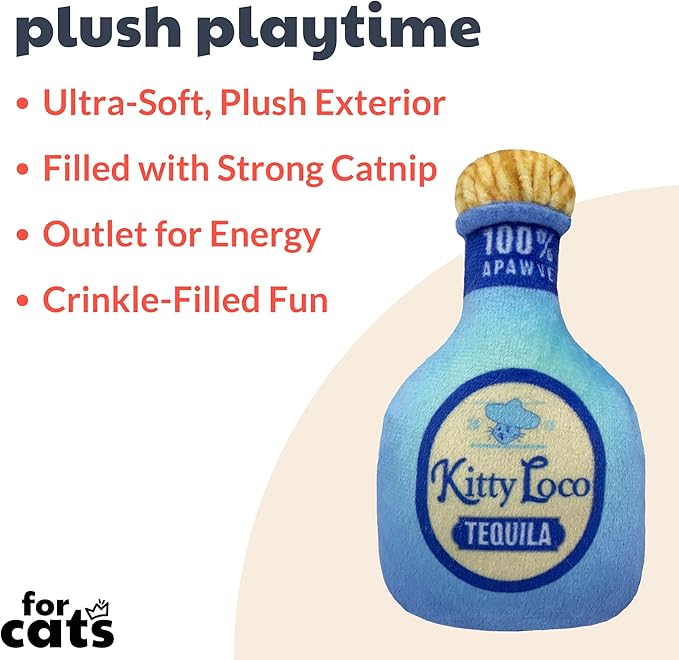 Huxley & Ket Plush Cat Toy | Kitty Loco Tequila | Nappy Hour Strong Catnip Filled Cat Toy | Plush Interactive Kitten and Cat Toy with Catnip and Crinkle | Kittybelles