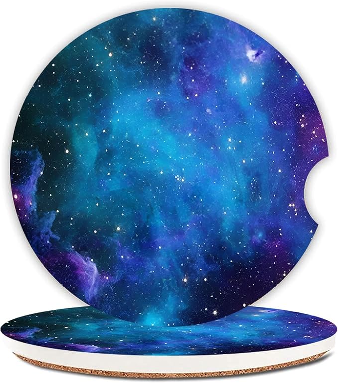 Car Coasters Pack of 2,Nebula Galaxy Ceramic Cup Holders Car Coasters,Keep Cup Holders Clean and Dry,Drink Cup Car Holder Coasters with A Finger Notch