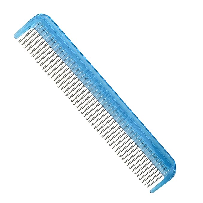 Pet comb with silky smooth rotating teeth for easy mat removal without pain to your pet (7" Sky Blue)