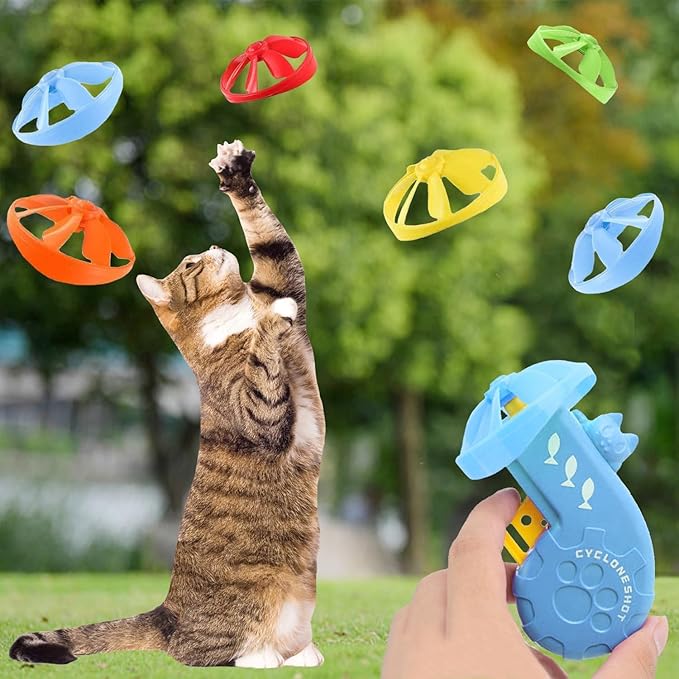 12 Pieces Cat Fetch Toy, Flying Pet Toys Saucer Launcher for Indoor, Disc Toys Training Chasing with Colorful Propellers, Kids Outdoor Toys