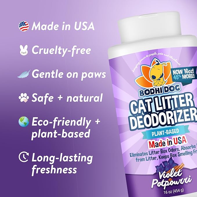 Bodhi Dog Natural Cat Litter Box Odor Eliminator – Best Litter Deodorizer for Strong Urine Odor – Fewer Cat Box Changes – Safe for Kitty Boxes - Violet Potpourri Scent