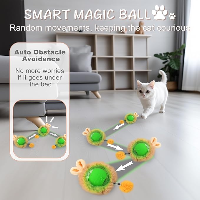 Interactive Cat Toys Ball,Rechargeable Electric Cat Toys Fast Rolling in Pouch,Automatic Hide and Seek Kitten Toy with LED Light,Ball Hide and Seek Game for Indoor Exercise Kicker