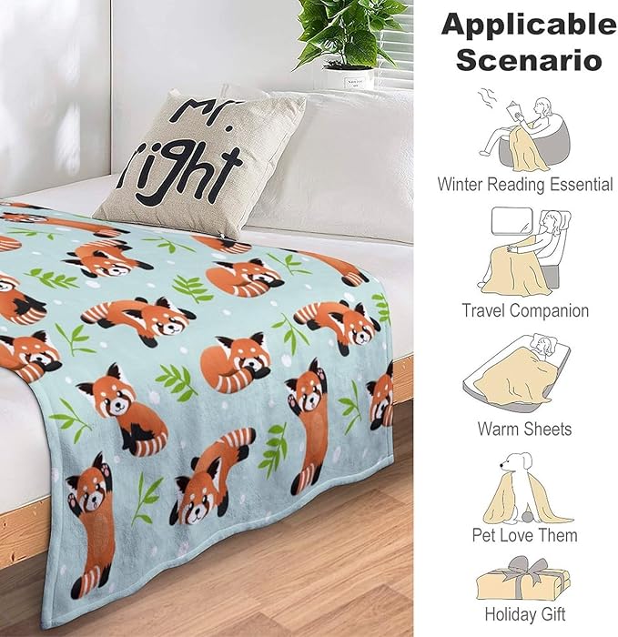 Cute Red Panda Blanket Bedding Soft Lightweight Flannel Throw Blankets for Kids Adults Bedroom Living Room Sofa Gifts 60"X50"