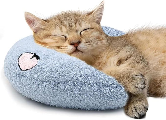 ucho Pillow for Cats, Soft Fluffy Cat Neck Pillow, U-Shaped Pillow for Pet, Pet Calming Toy Half Donut Cuddler for Joint Relief Sleeping Improve Machine Washable (Blue)