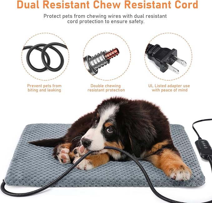 INVENHO Heated Dog Bed, Waterproof Adjustable Temperature Dog Cat Heating Pad with Timer, Indoor Pet Heating Pad for Cats Dogs Electric Pads for Dogs Cats, Pet Heated Pad (M: 28" x 16")