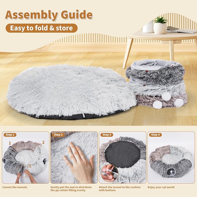 Odoland Large Cat Tunnels for Indoor Cats Fluffy Cat Bed and Detachable Cat Cave Tunnels with 20 Cat Toys, Cat Donut Tunnel and Variety Kitten Toy Set for Chewing Playing