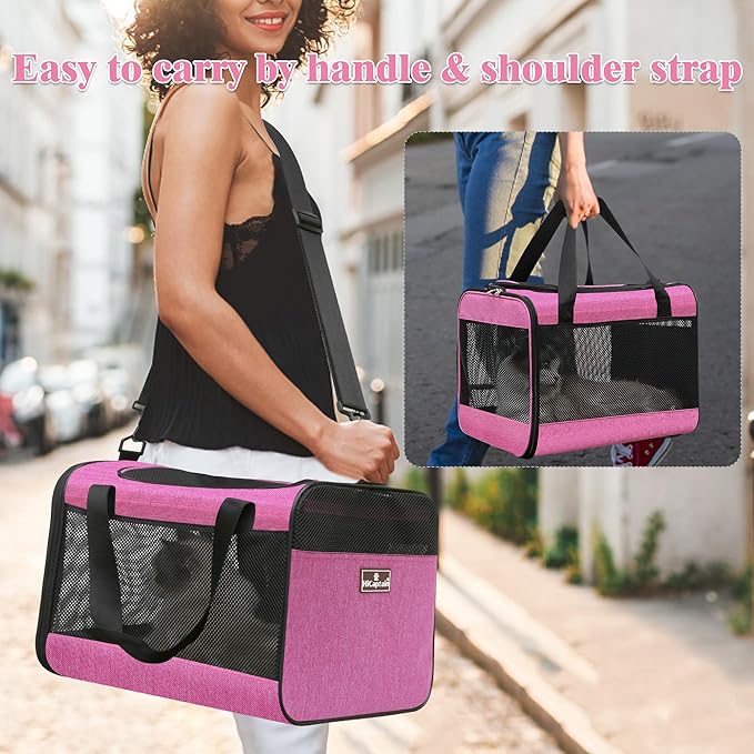 HiCaptain Pink Cat Carrier Bag, Lightweight Soft Cat Carrier with Top Mesh Window, Breathable Pet Carrier for Medium Cats and Small Dogs Puppies up to 15 lb - Pink