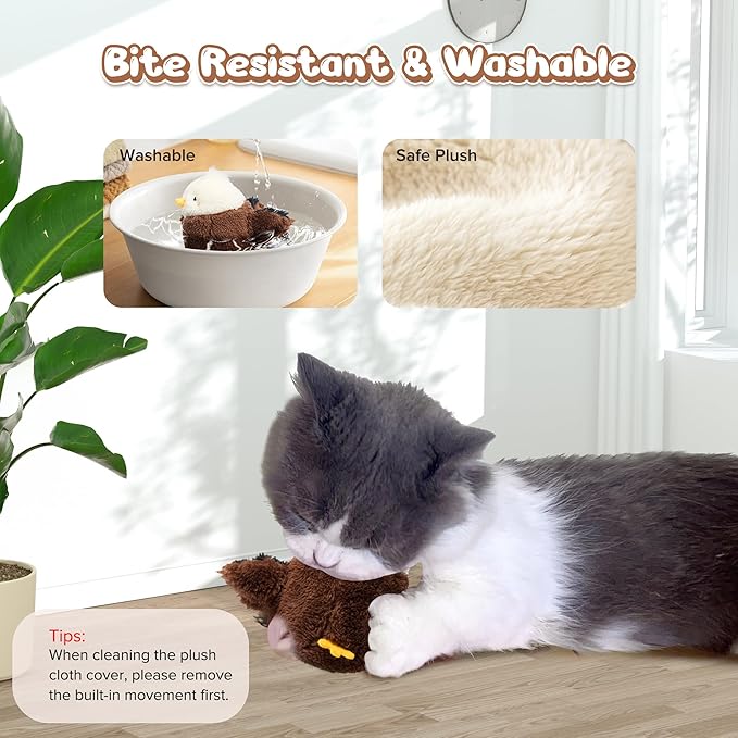 Cat Toys Intelligent Flapping Eaglet, Interactive Cat Toys for Indoor Cats Chase Exercise, Suitable for Cat Teaser Stick, Vivid Chirping, 3 Modes, Rechargeable