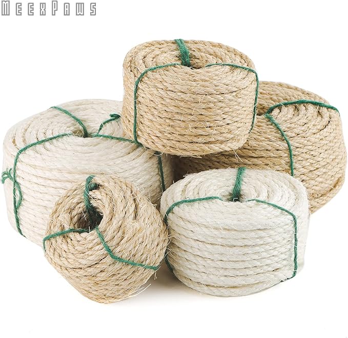 MEEXPAWS Natural Strong Sisal Rope Replacement for Cat Scratching Posts for Winding Easy & Tight |4mm Diameter | Brown | 164FT