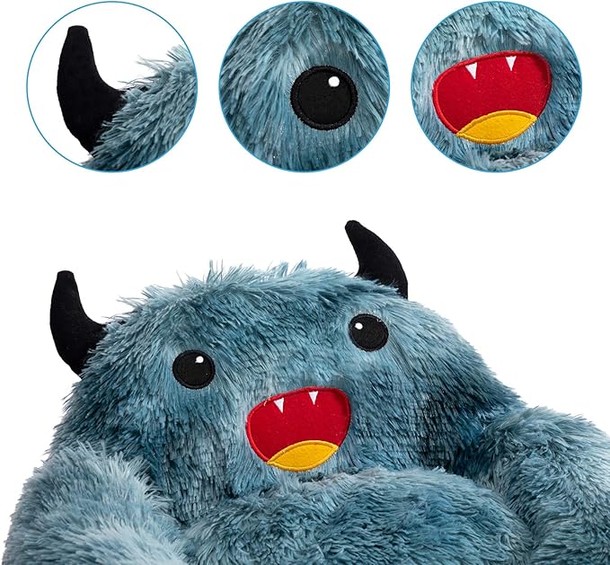 Hollypet Self-Warming Donut Pet Bed Luxury Cozy Nest Monster Sleeping Bed Round Faux Fur Bed for Cats, Blue