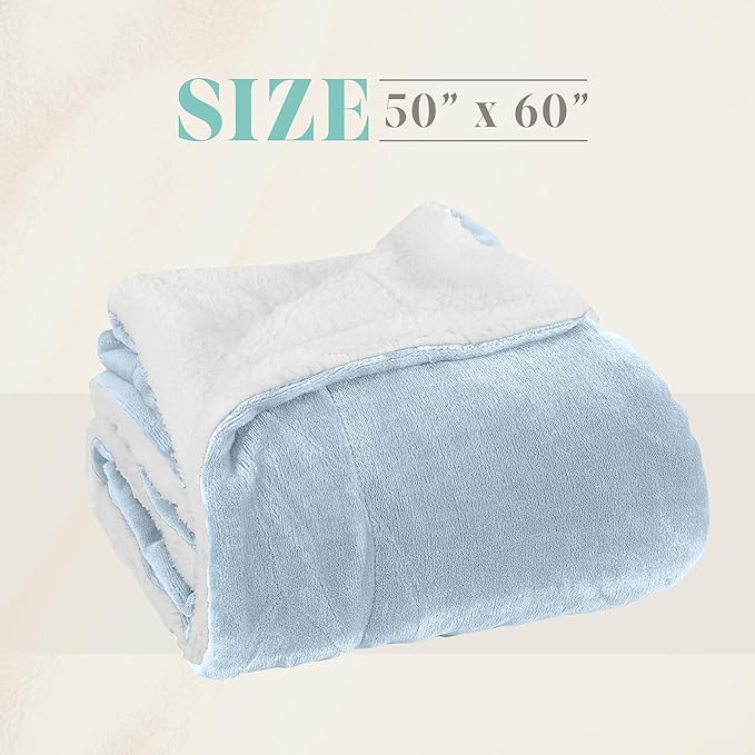 Elegant Comfort Reversible and Ultra-Plush Flannel Fleece Sherpa Throw- Lightweight Soft and Cozy- All Season Decorative Throw, Perfect for Lounging, 50 x 60 inches, Aqua Blue