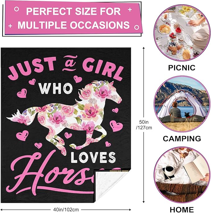 Horse Gifts for Girls Women, Horse Blanket for Girls, Just a Girl Who Loves Horses, Best Horses-Lover Stuff Birthday Christmas Ideas Blanket 40"X50"