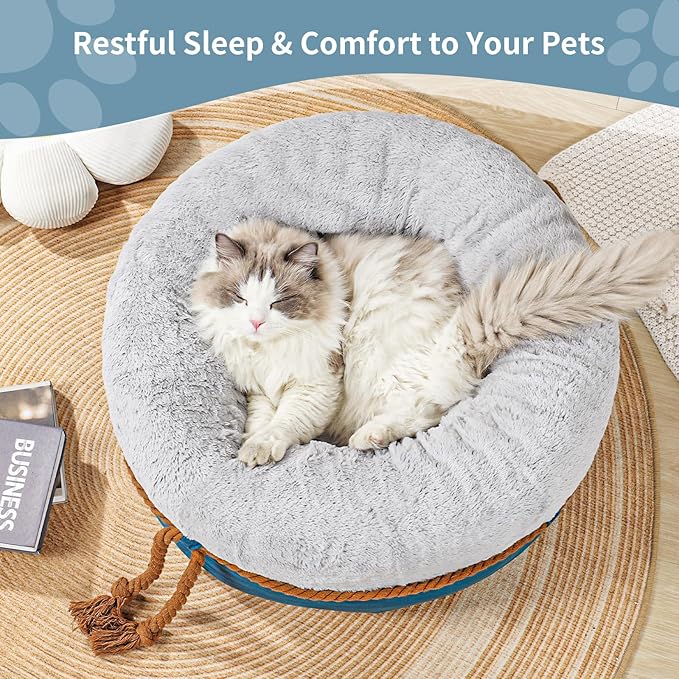 寵幸 Cat Beds for Indoor Cats, 22in Super Soft Thickened and Fluffy Pet Beds, Anti-Slip & Water-Resistant Bottom, Machine Washable Cat & Dog Bed, Navy Grey
