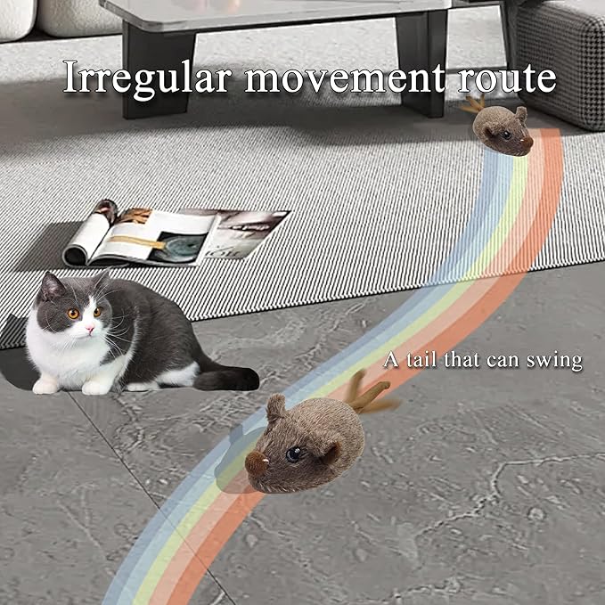 Cat Toys Squeaky Rechargeable Moving Mouse with Dynamic Magic Tail, Automatic Self Play Mouse Interactive Cat Toy for Indoor Cats, Kitten's Electric Multi-Mode Activated Mouse Toy (Brown)