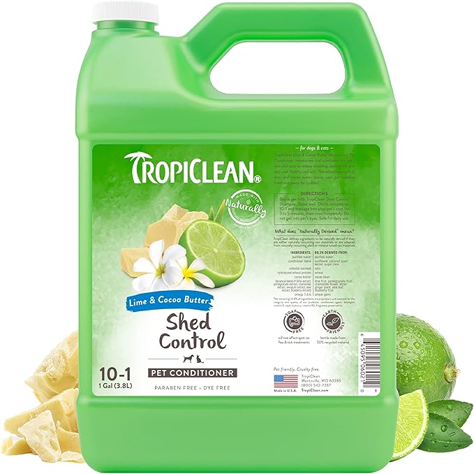 TropiClean Deshedding Cat & Dog Conditioner, Puppy & Kitten Safe, Reduces & Softens Coat, Lime & Coconut Scent, Made in The USA, 1 Gallon