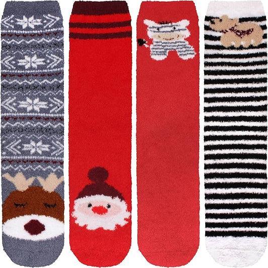BambooMN Women's Super Soft Warm Microfiber Fuzzy Cozy Animal Socks or Christmas Winter Animal Socks, Value Pack