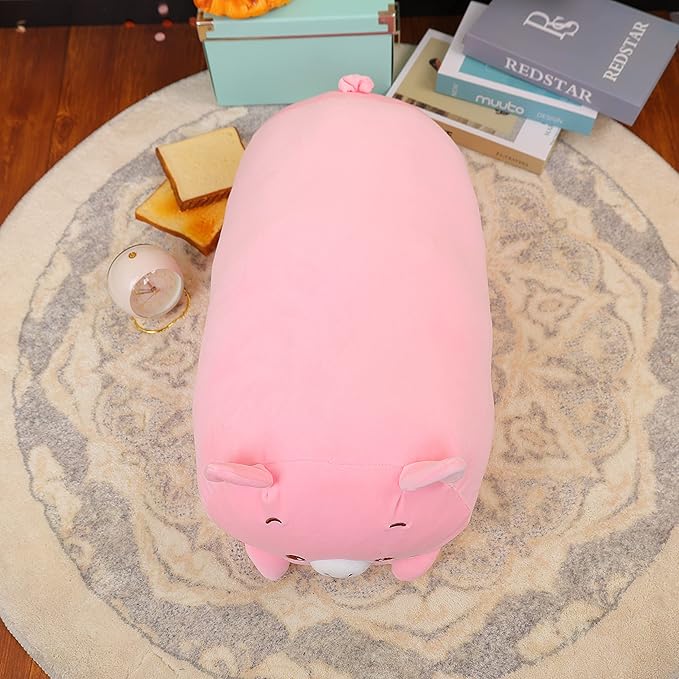 TemBe 23.6 inch Cute Large Pig Plush Stuffed Animal Pillow, Very Soft Squish Mellow Hugging Toy Gifts for Bedding, Kids Sleeping Cute Pillow (Pink Pig)