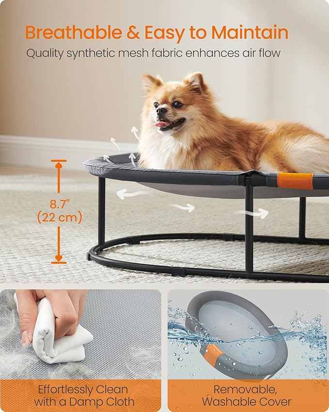 Feandrea Pet Bed, Cat Hammock, Elevated Cat Bed for Multiple Cats, with Removable Washable Mesh, for Pets up to 40 lb, Oval, Gray UPCB003G01