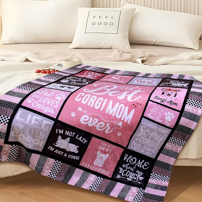 Corgi Mom Blanket for Dog Lovers Women Best Corgi Mom Ever 50”x60” Soft Throw Blanket Christmas Dog Themed Gifts for Girls