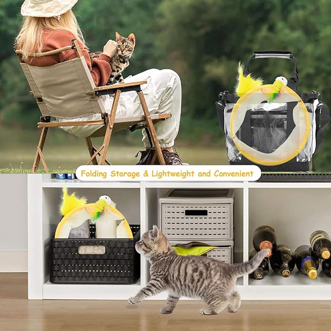 Folded Cats Tunnel Toy for Cats, Collapsible Cats Spring Tunnels Toy with Feather Mouse Toys, Played Tunnels Cats Tunnel Bed Tube Inside Cats, Interactive Cats Toy for Puppy Kitten