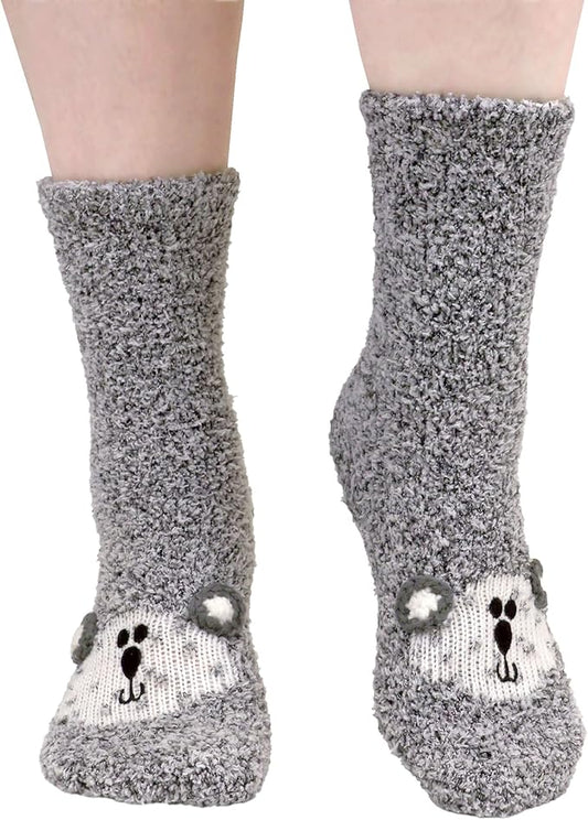 BambooMN Super Soft Warm Cute Women's Animal Non-Slip Fuzzy Fluffy Crew Winter Home Socks