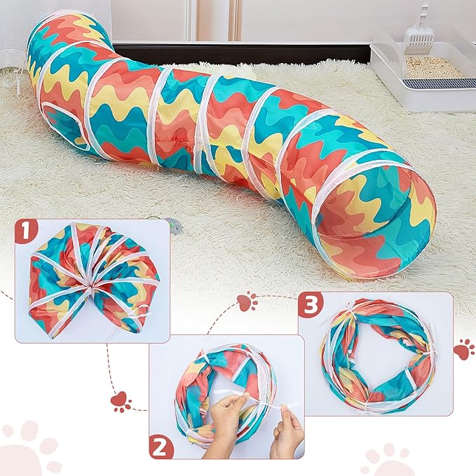Glittme Cat Tunnel, Cat Tunnels for Indoor Cats, S-Shape Peekaboo Cat Cave with Cat Toys, Foldable Cat Tubes and Tunnels for Cats, Rabbit, Puppy, Guinea Pig