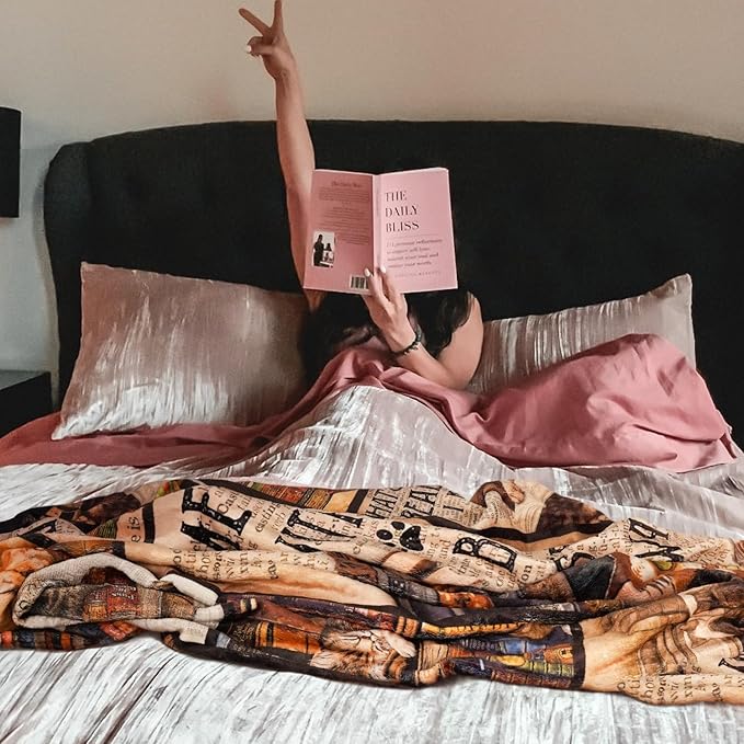 Book Cat Lovers Gifts Blanket,Teacher Gifts for Women Men Book Lover Teacher Librarian Birthday Read Fleece Throw Blanket,Flannel Throw Blanket for Home Living Room Couch Bed Chair Dorm Decor 60"x50"