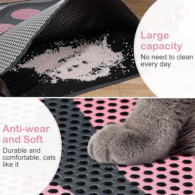Bienbee Cat Litter Mat, 46"x27" Jumbo Cat Litter Trapping Mat, Double Layer Litter Mat with Non-Slip Rubber Bottom, Urine and Water Proof, Keeps Floors Clean Cat Claw XL