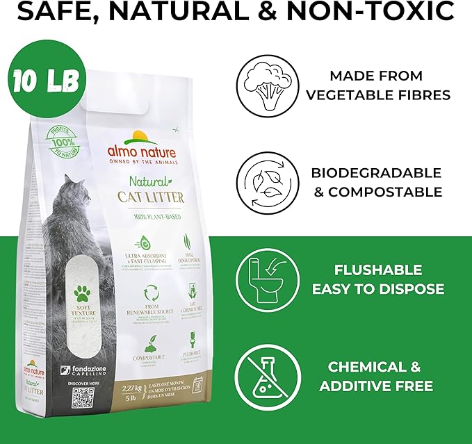 Almo Nature: Natural Unscented Cat Litter - 10 lbs - Non-Toxic, 100% Plant-Based, Clumping, Biodegradable, Compostable, for Cats & Kittens