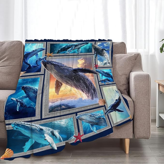Orca Blanket Ultra Soft Cozy Killer Whale Throw Blanket Fleece Fuzzy Plush Marine Life Lovers Whales Decor Gifts for Women Girls Adults Couch Sofa 60"x50"