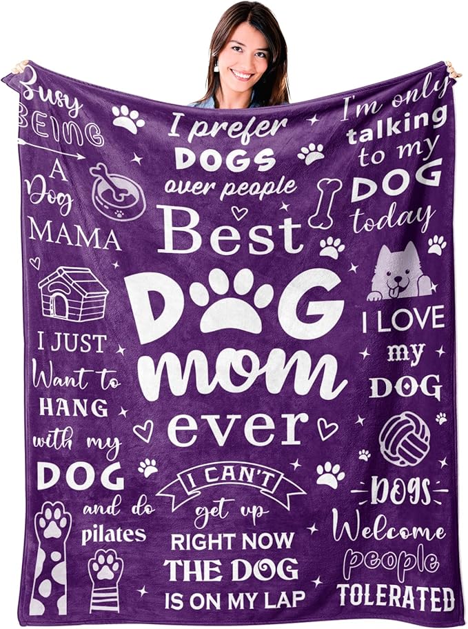 Mosslink Dog Mom Blanket 60"x50", Christmas Birthday Gifts for Dog Moms/Lover, Mothers Day Dog Gifts for Dog Lovers