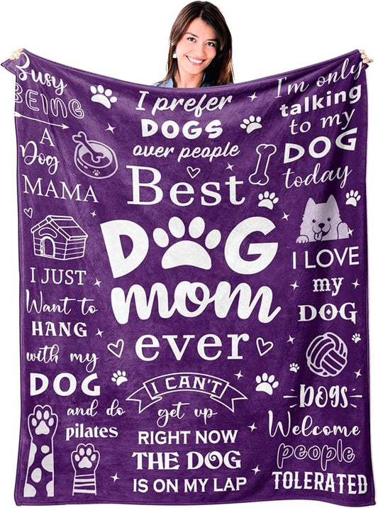 Mosslink Dog Mom Blanket 60"x50", Christmas Birthday Gifts for Dog Moms/Lover, Mothers Day Dog Gifts for Dog Lovers