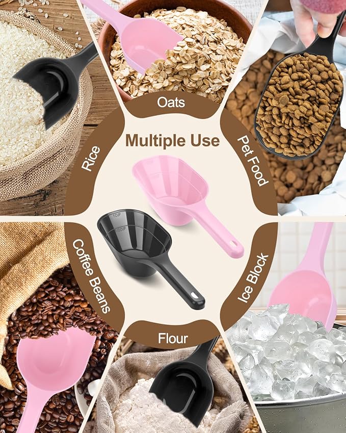 2 Pack Dog Food Scoop, 1 Cup Pet Food Scoop With Measuring Lines (Black and Pink)