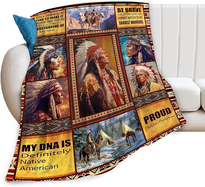 Native American Blanket Ultra Soft Cozy Indians Throw Blanket Fleece Fuzzy Plush Native American Decor Gifts for Women Girls Adults Couch Sofa 60"x50"