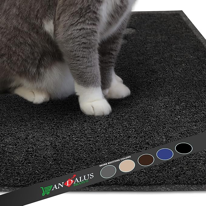 Andalus Extra Large Cat Litter Mat, Pack of 1 - Waterproof, Non-Slip & Easy to Clean Cat Litter Box Mat for Extra Efficient Pet Litter-Trapping, Black (35” X 23”)