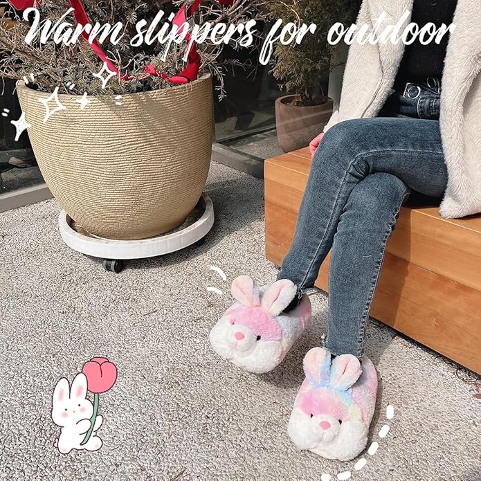 Caramella Bubble Classic Bunny Slippers for Women Funny Animal Novelty Slippers for Adults Cute Plush Rabbit Bedroom Slippers