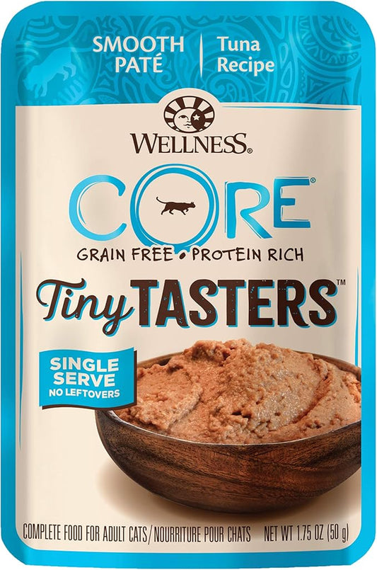 Wellness CORE Tiny Tasters Wet Cat Food, Complete & Balanced Natural Pet Food, Made with Real Meat, 1.75-Ounce Pouch, 12 Pack (Adult Cat, Tuna Pate)