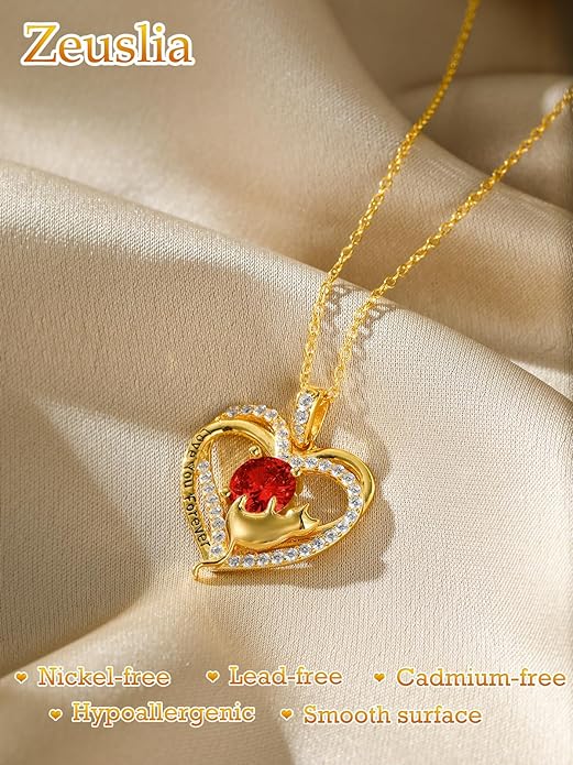 Birthstone Cat Necklaces,925 Sterling Silver Cat Necklace Heart Pendant for Women,Dainty Animal Jewelry for Her,Wedding Anniversary Birthday Gifts for Women Mom Grandma