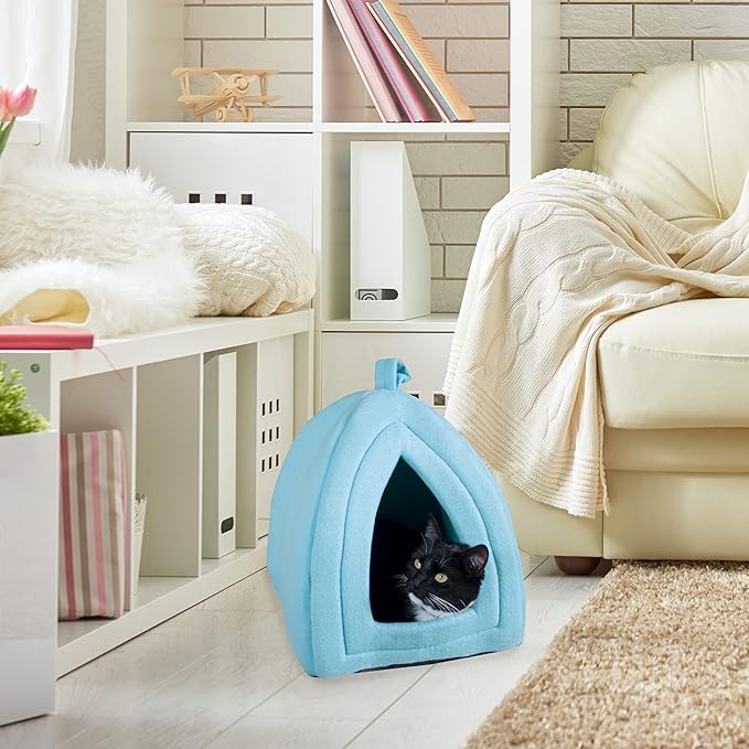 Cat House - Indoor Bed with Removable Foam Cushion - Pet Tent for Puppies, Rabbits, Guinea Pigs, Hedgehogs, and Other Small Animals by PETMAKER (Blue)