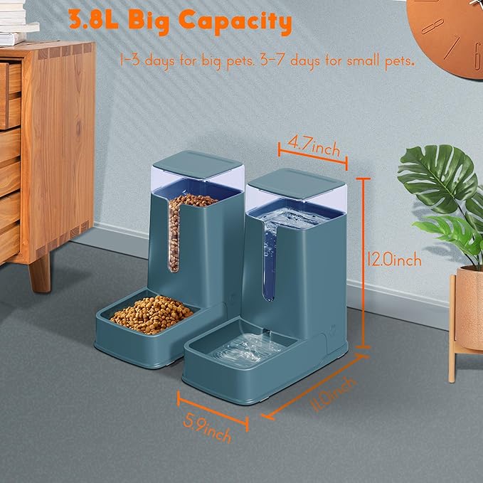 2 Packs Automatic Cat Feeder and Waterer, Gravity Dog Food and Water Dispenser Set for Small Medium Big Pets Cats Dogs Puppy Kitten, 1 Gallon x 2