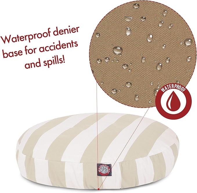 Majestic Pet Indoor Outdoor Vertical Stripe Round Pet Dog Bed with Removable Washable Cover, Sand, Large
