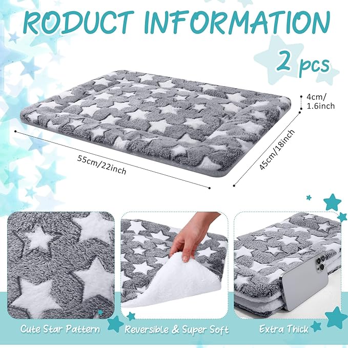 2 Pack Self Warming Cat Mat Self Heating Cat Pad Cat Bed Reversible Machine Washable Reflects Body Heat Warm Thermal Pet Pad Crate Blanket for Feral and Indoor Cat(Star,22'' X 18'')