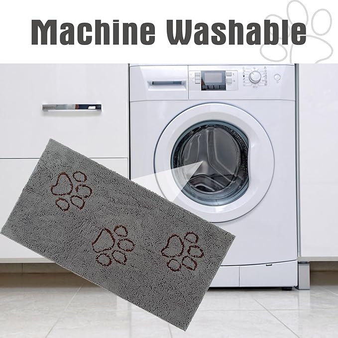 EXPAWLORER Dog Door Mat for Muddy Paws - Highly Absorbent Microfiber Dog Rug, Soft Chenille Dog Runner Rug Indoor Outdoor Floor, Non-Slip Large Pet Paw Cleaning Washable Mud Mat for Bathroom, Grey