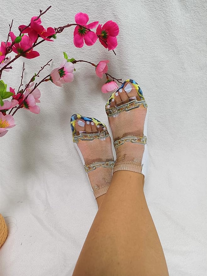 3D Manicure Print Socks Funny Flip Flop Socks 3D Pattern Socks Sandal Socks Low Cut Ankle Silly Socks- A Gag Gift