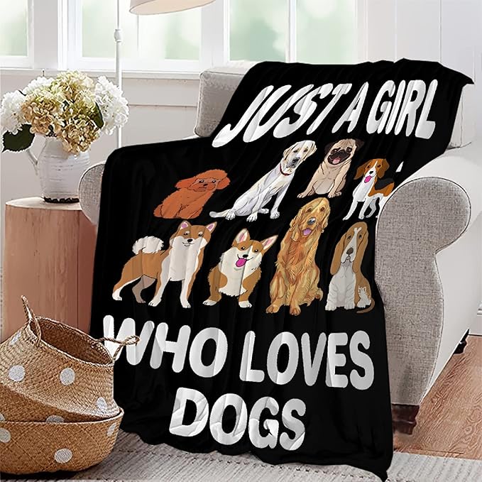 Dog Blanket Puppy Plush Gift for Girls Kids Dogs Animals Lover Throws Comfy Lightweight Quilt Cute Puppies Pet Sheet Soft Flannel Blankets for Couch Chair Halloween Christmas-60x80 Inches