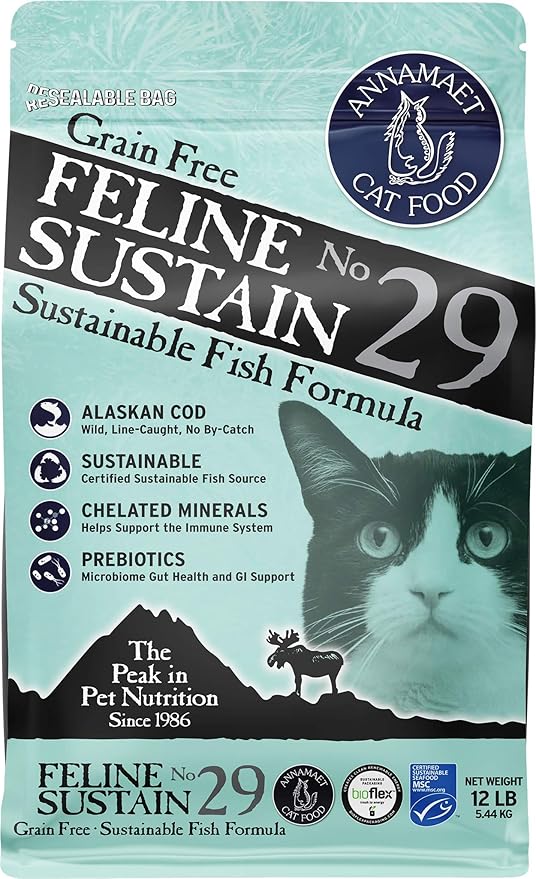 Annamaet Grain-Free Feline Sustain No. 29 Formula Dry Cat Food, (Line-Caught Cod & Free-Range Turkey), 12-lb Bag