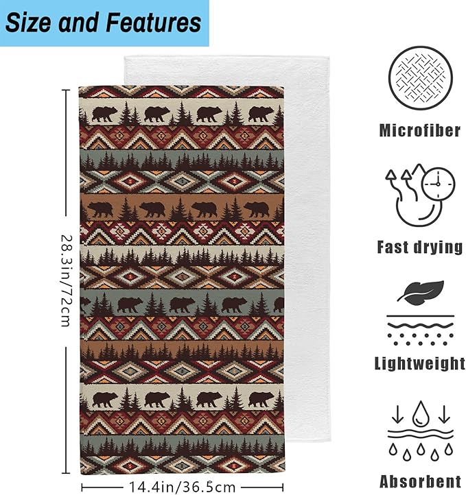 Vintage Brown Bear and Forest Kitchen Hand Towel Set of 2,Wild Animals Bathroom Hand Towel,Soft Absorbent Decorative for Bathroom Kitchen Hotel Gym Yoga