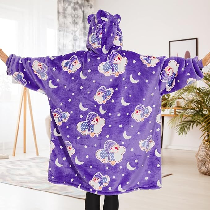 THREE POODLE Wearable Blanket Hoodie, Glow in The Dark Oversized Hoodie Blanket, Sherpa Hooded Blanket Sweatshirt for Adults Women Men Kids, Cozy Gifts