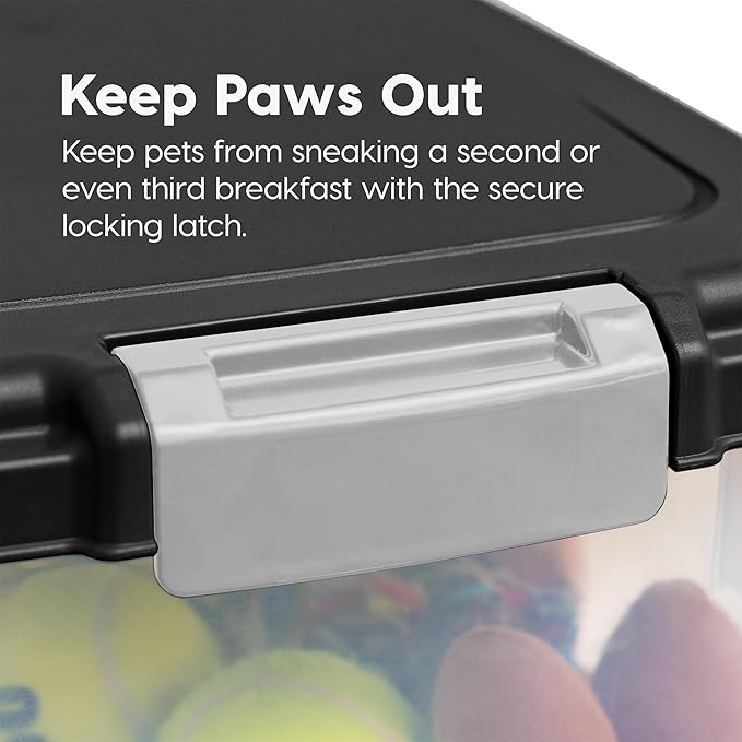 IRIS USA Airtight Dog Food Storage Container, Up to 54 lbs, Attachable Wheels, For Dog Cat Bird and Other Pet Food Storage Bin, Keep Fresh, Translucent Body, Easy Mobility, Black